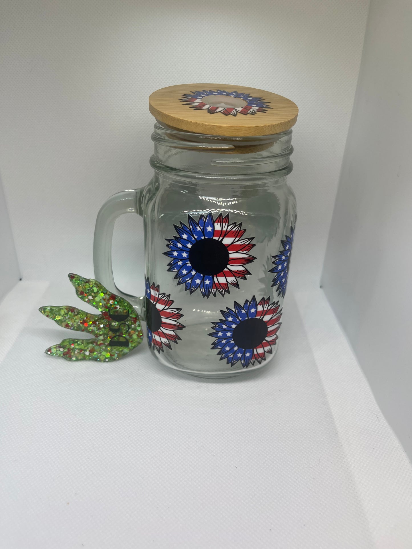 American flag sunflower mason jar