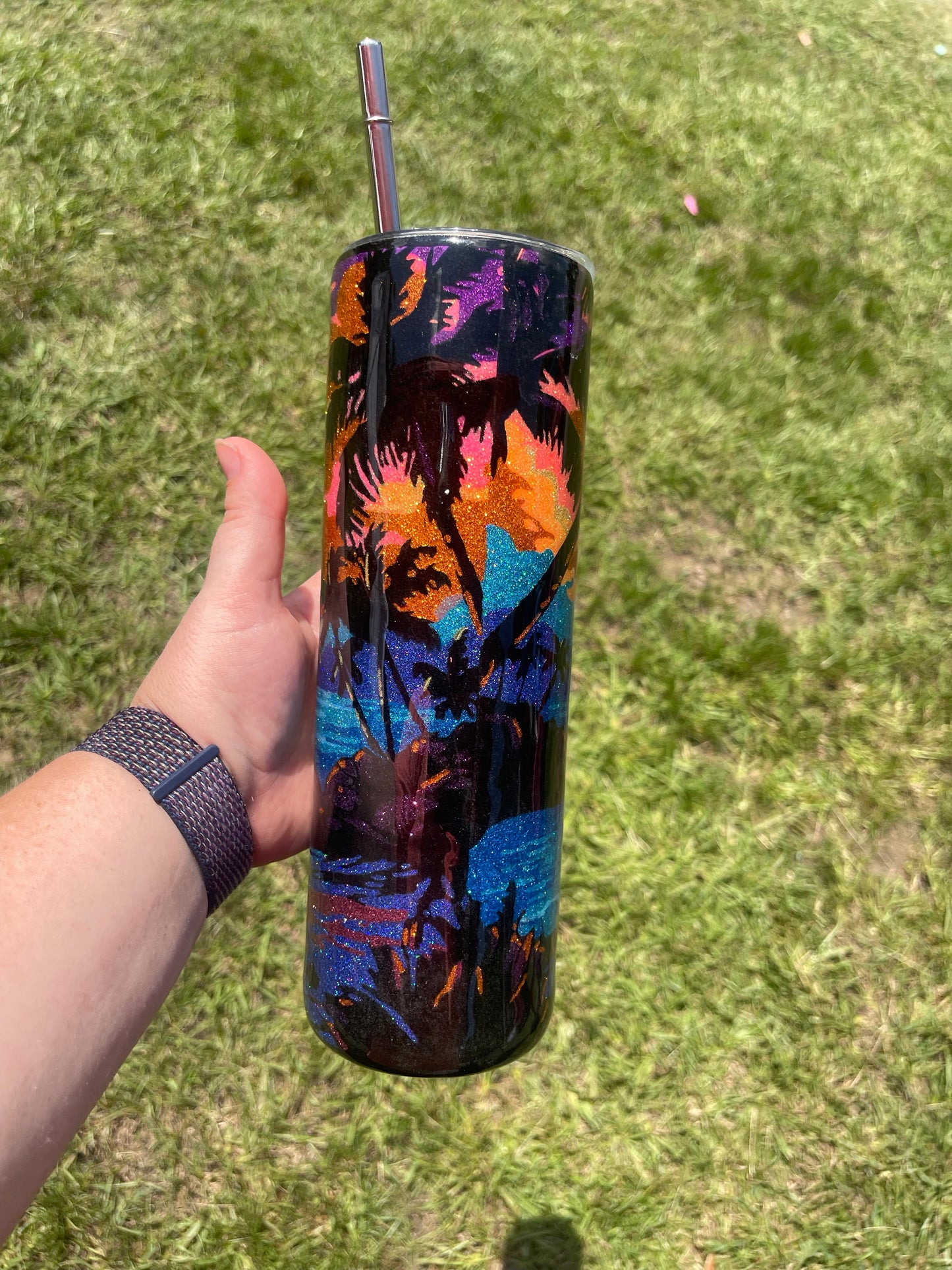 30oz Fully glittered Sunset