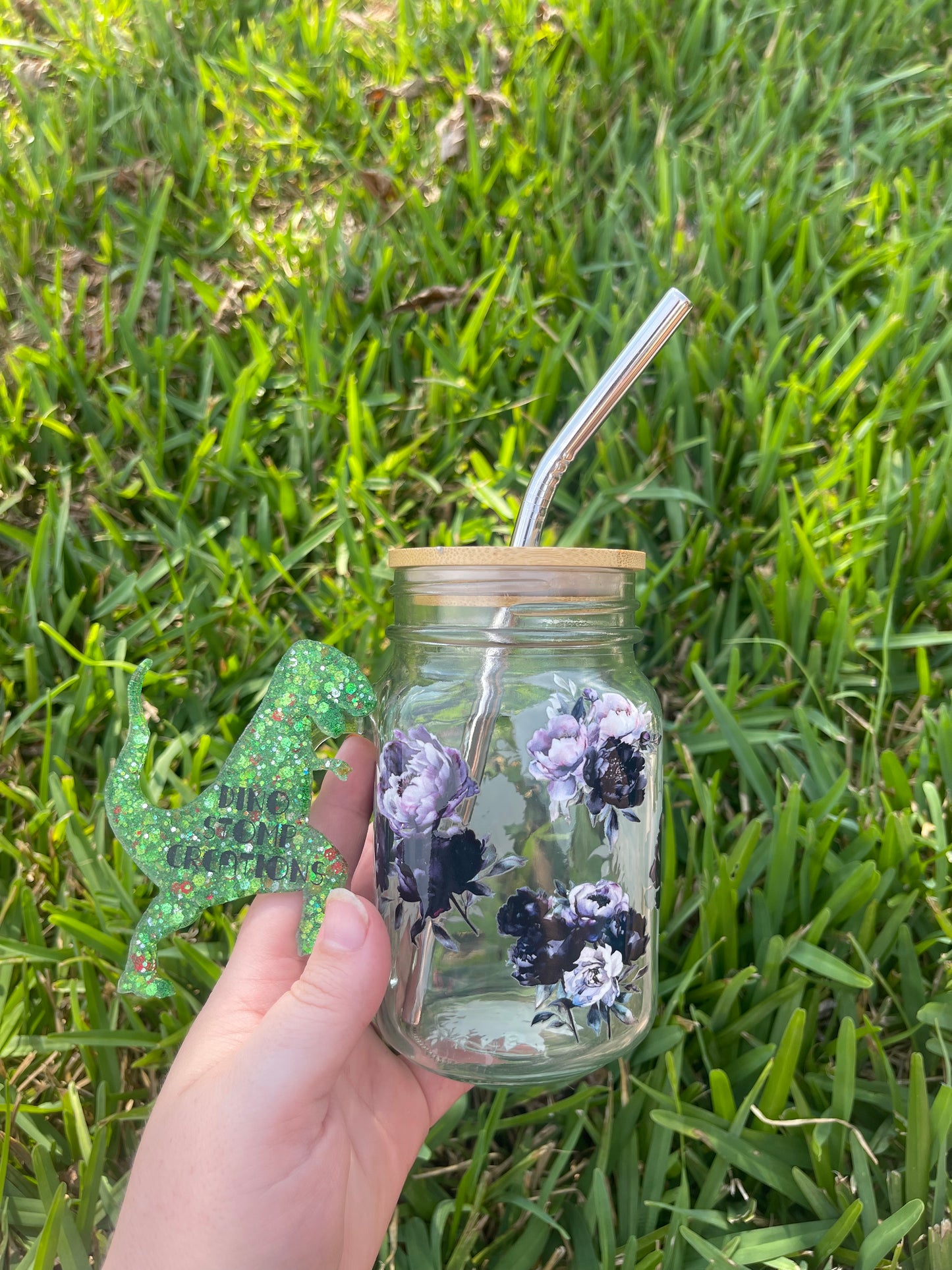 Dark flowers mason jar