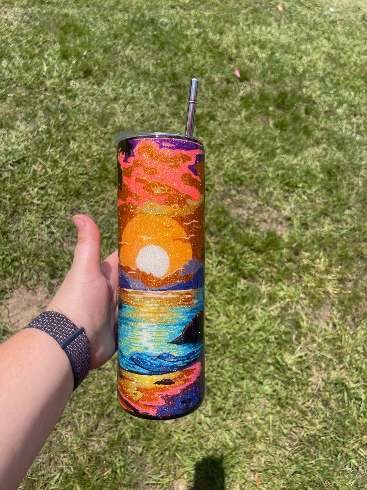 30oz Fully glittered Sunset