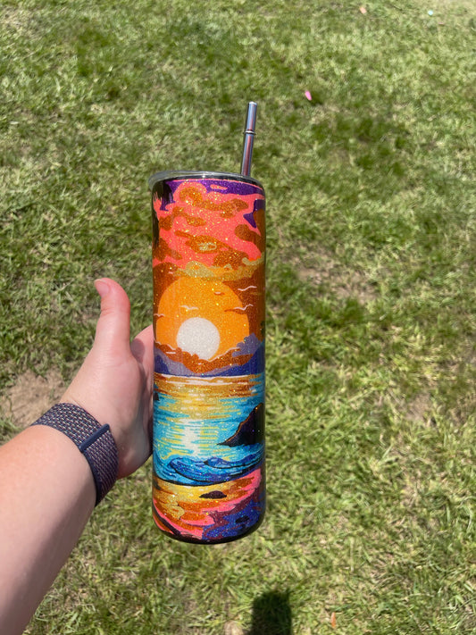 30oz Fully glittered Sunset