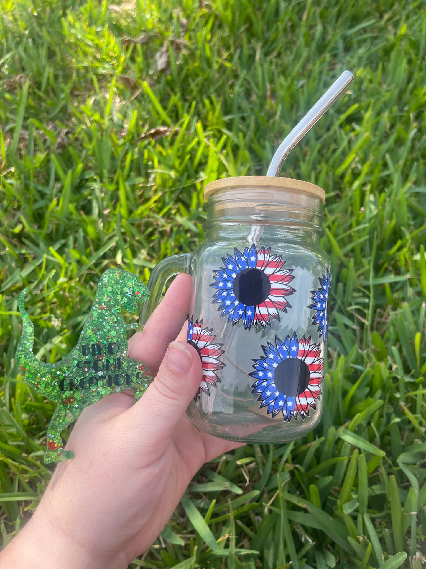 American flag sunflower mason jar